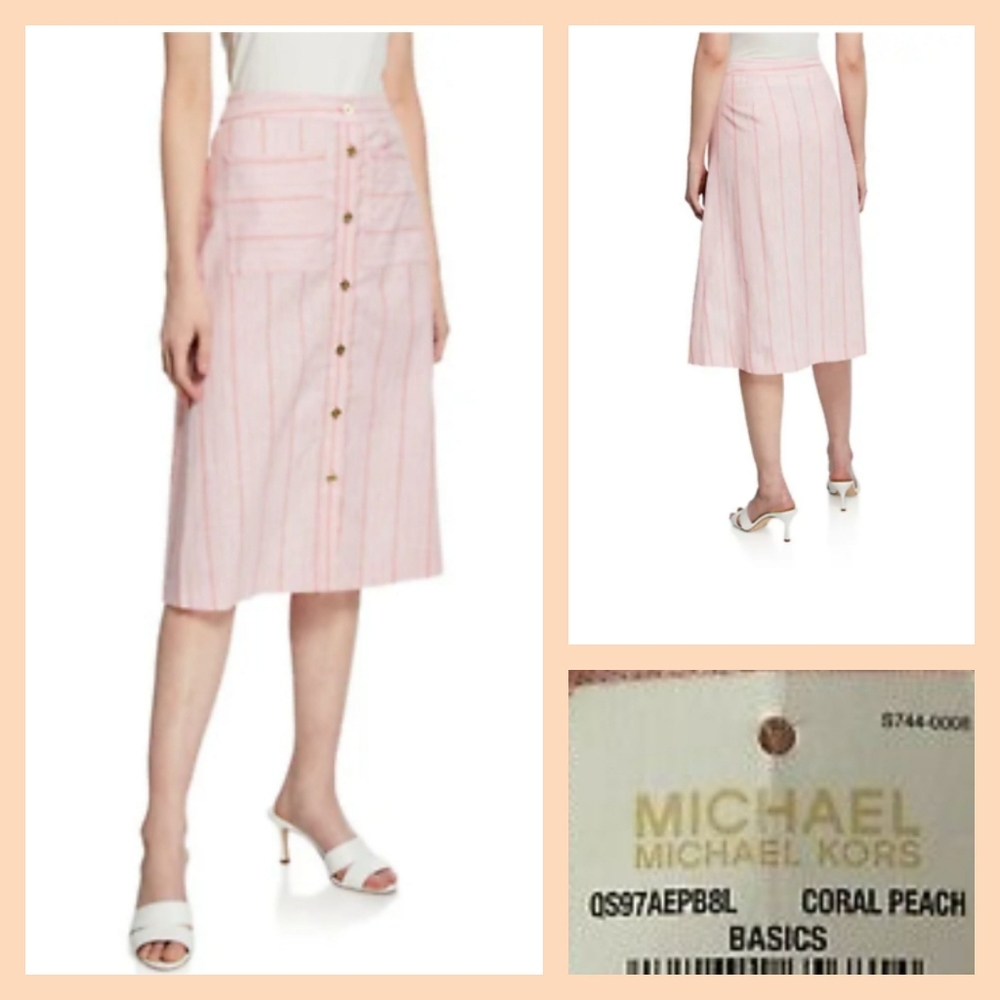 MICHAEL KORS Striped Linen A-Line Skirt